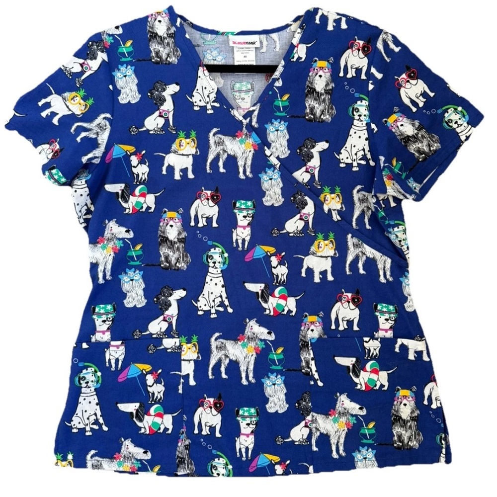 Scrubstar Beach Ready Dogs Scrub Top Blue M with Sunglasses & Scuba Umbrella
